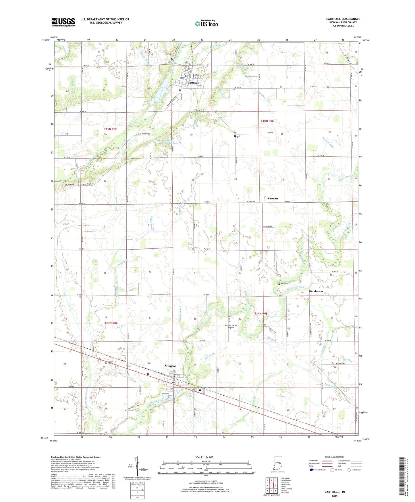Carthage Indiana US Topo Map Image