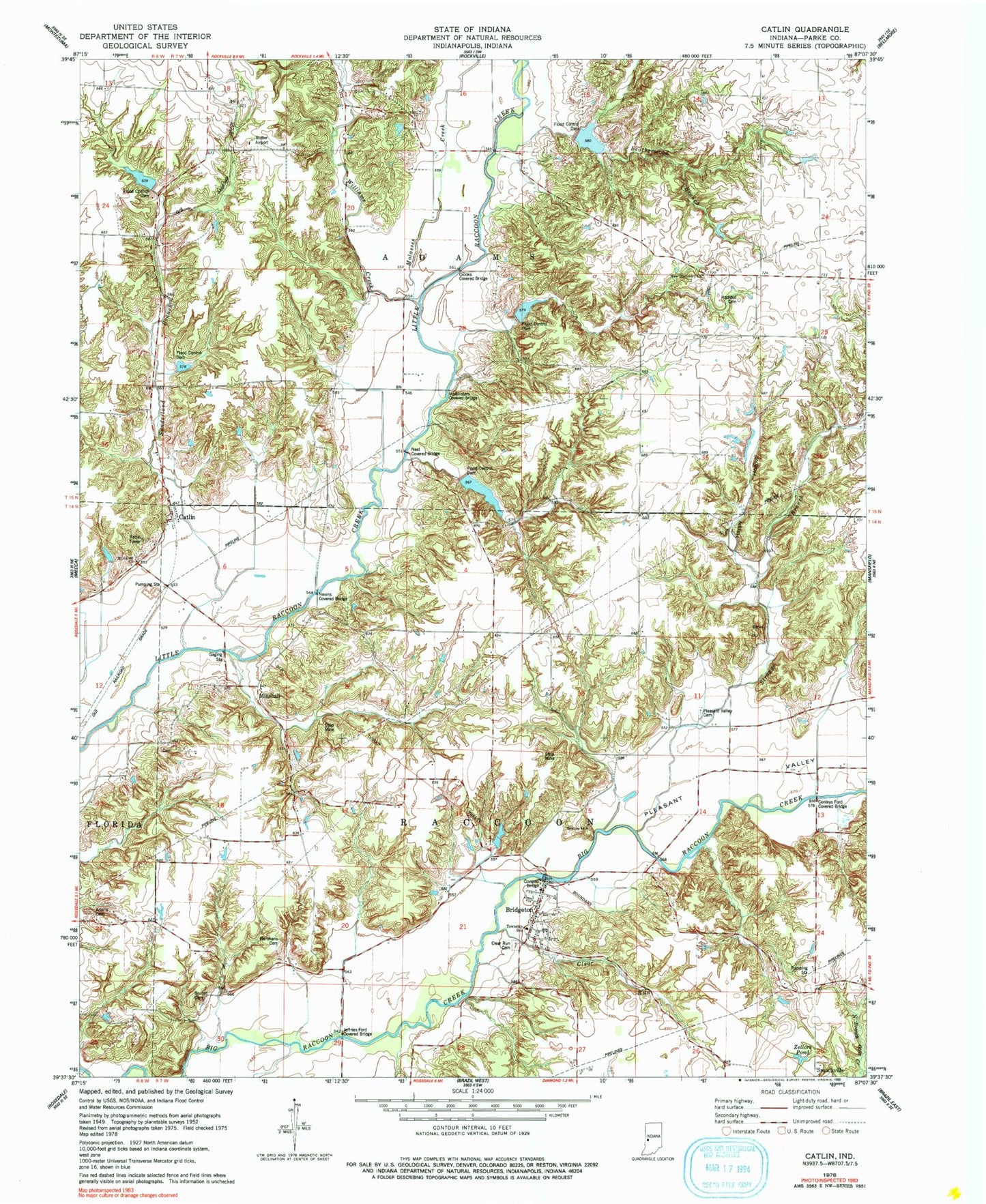 Classic USGS Catlin Indiana 7.5'x7.5' Topo Map Image