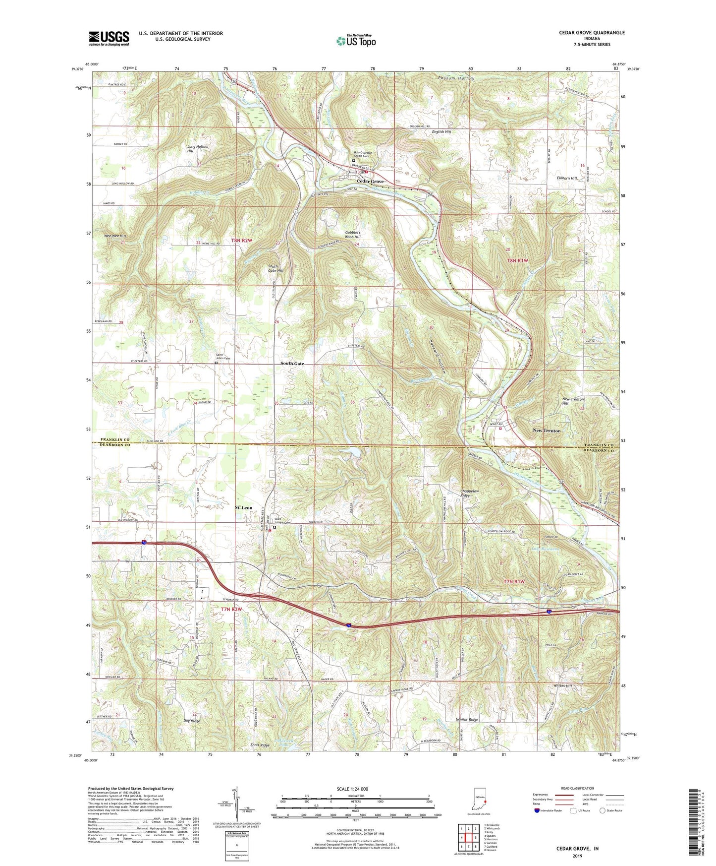 Cedar Grove Indiana US Topo Map Image