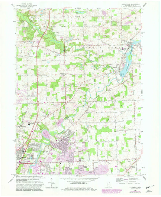 Classic USGS Cedarville Indiana 7.5'x7.5' Topo Map Image