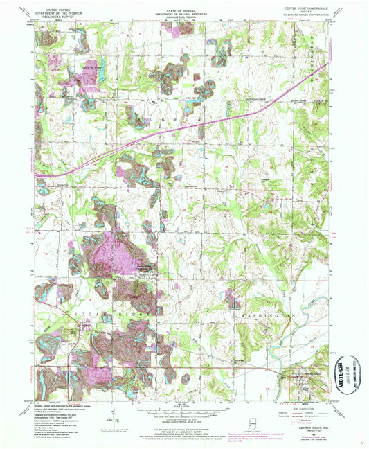 Classic USGS Center Point Indiana 7.5'x7.5' Topo Map Image