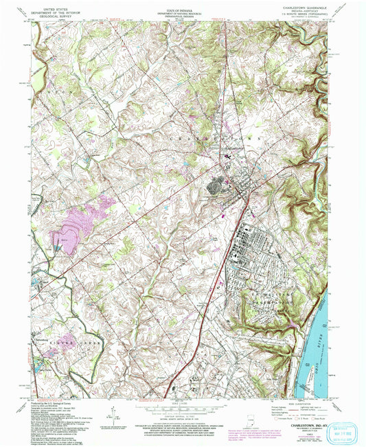 Classic USGS Charlestown Indiana 7.5'x7.5' Topo Map Image