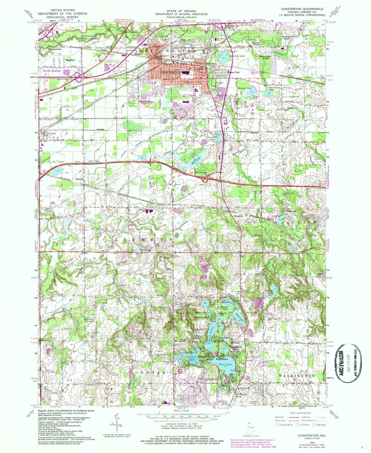 Classic USGS Chesterton Indiana 7.5'x7.5' Topo Map Image