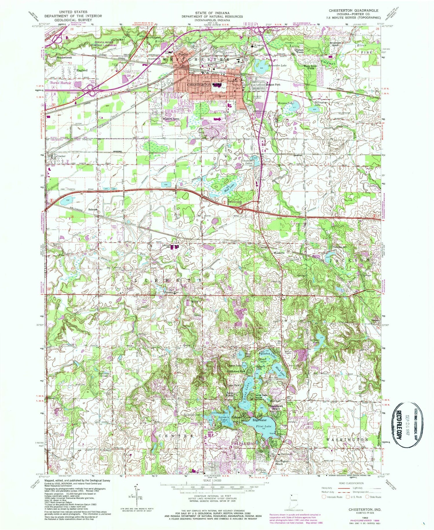 Classic USGS Chesterton Indiana 7.5'x7.5' Topo Map Image