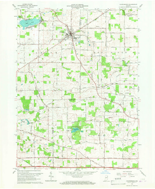 Classic USGS Churubusco Indiana 7.5'x7.5' Topo Map Image
