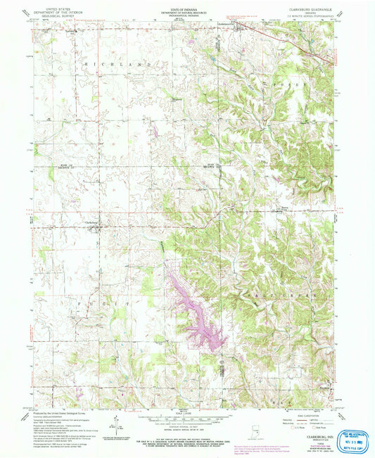 Classic USGS Clarksburg Indiana 7.5'x7.5' Topo Map Image