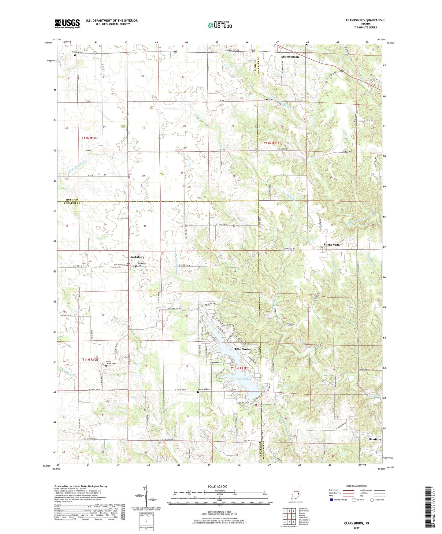 Clarksburg Indiana US Topo Map Image
