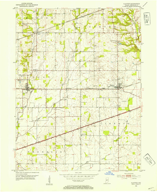 Classic USGS Clayton Indiana 7.5'x7.5' Topo Map Image
