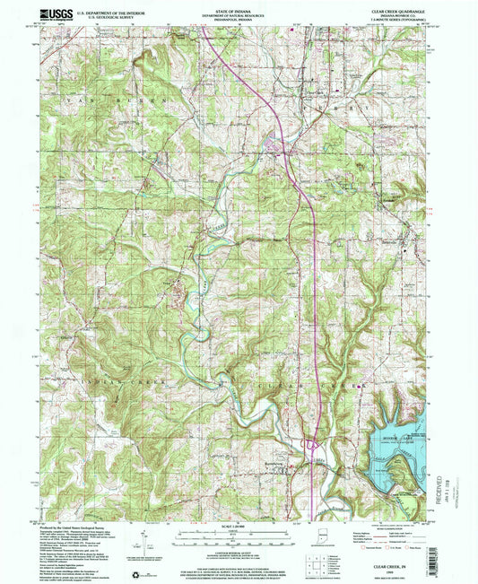Classic USGS Clear Creek Indiana 7.5'x7.5' Topo Map Image