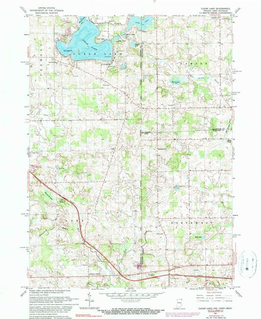 Classic USGS Clear Lake Indiana 7.5'x7.5' Topo Map Image