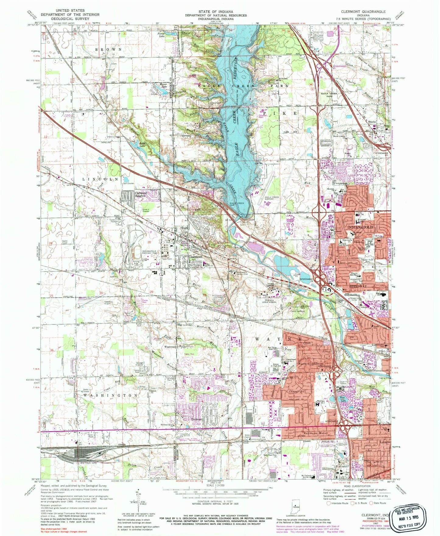 Classic USGS Clermont Indiana 7.5'x7.5' Topo Map Image