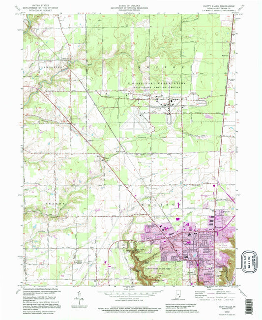 Classic USGS Clifty Falls Indiana 7.5'x7.5' Topo Map Image