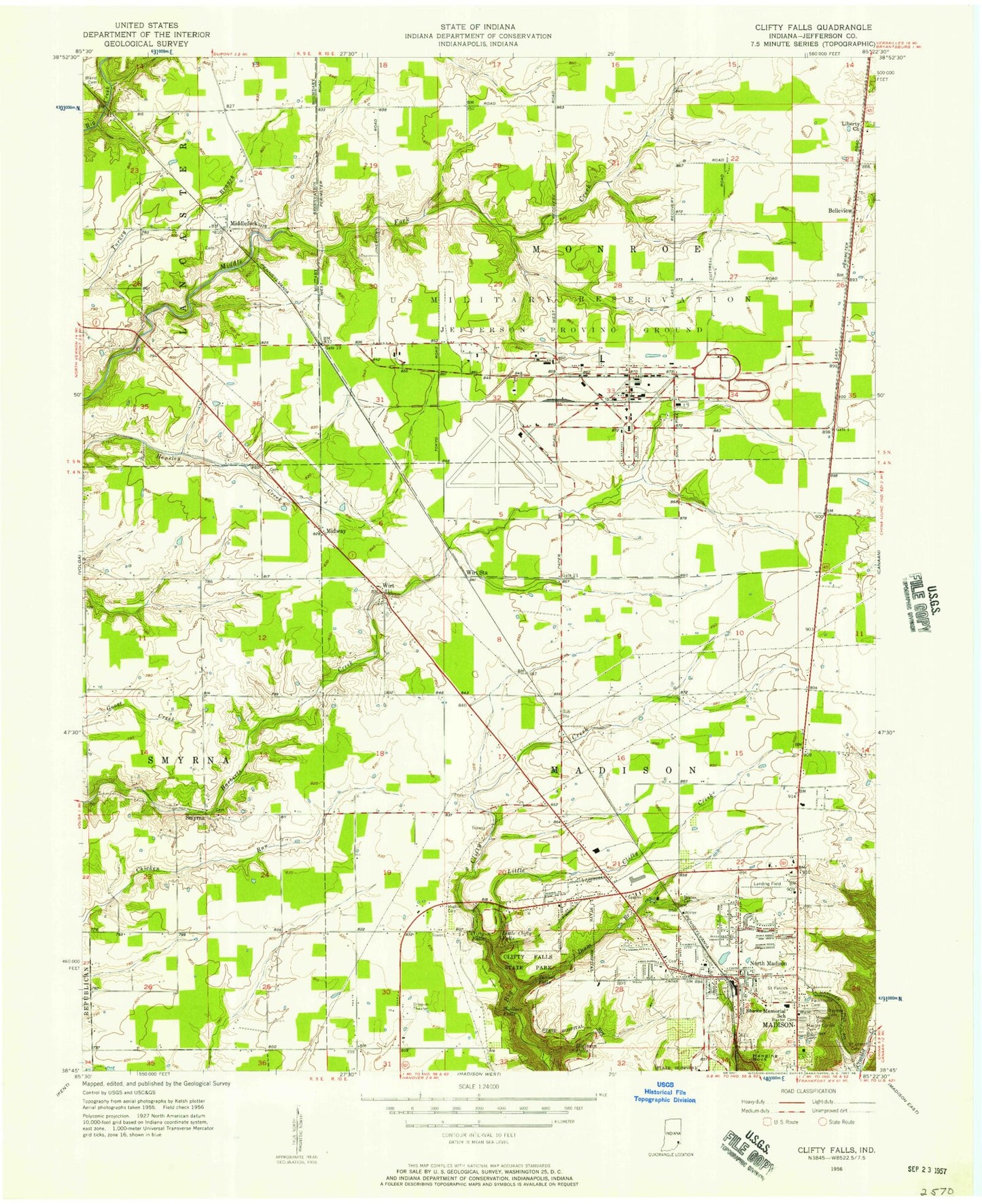 Classic USGS Clifty Falls Indiana 7.5'x7.5' Topo Map Image