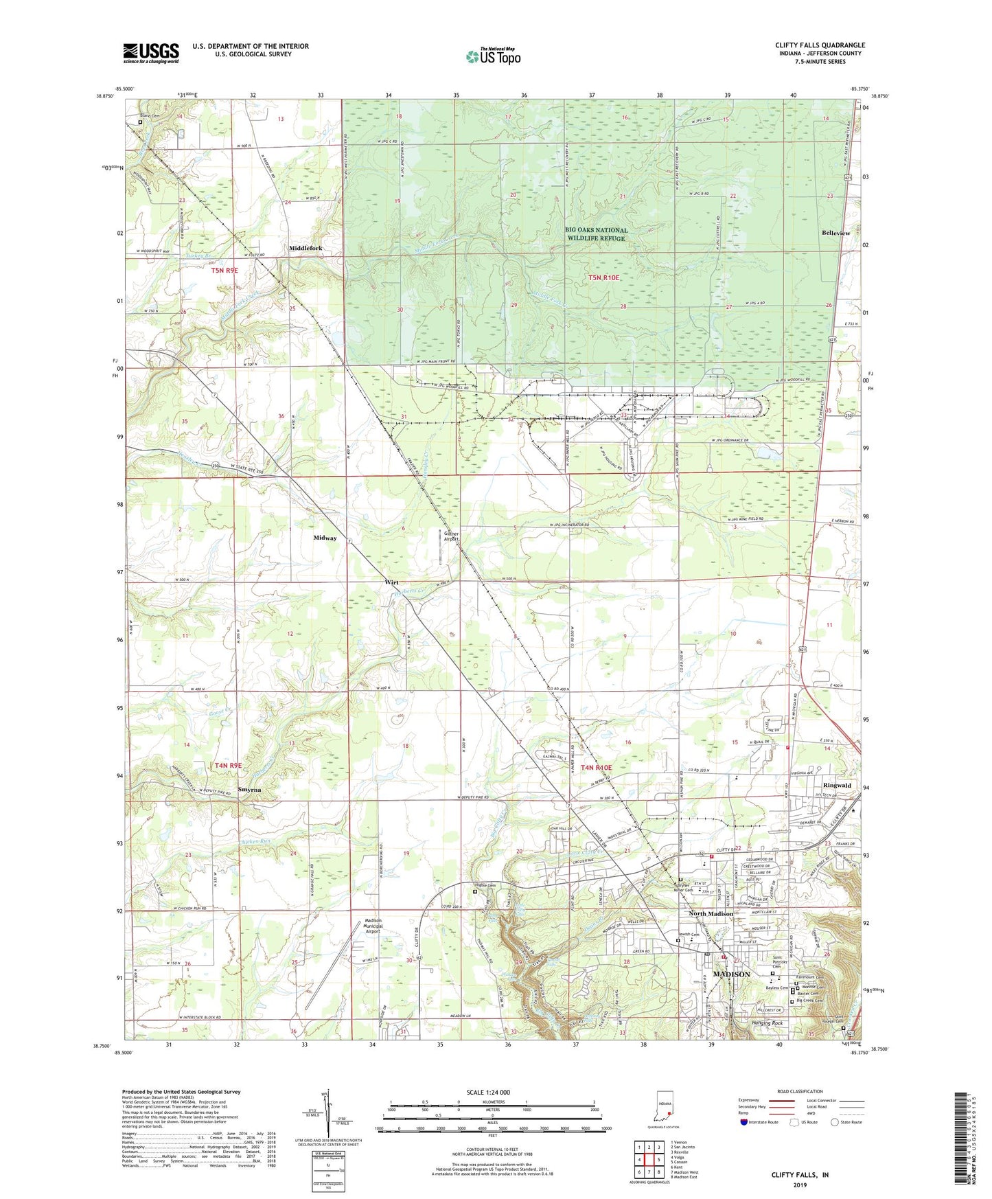 Clifty Falls Indiana US Topo Map Image