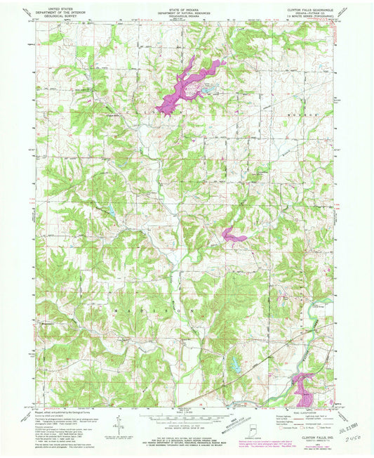 Classic USGS Clinton Falls Indiana 7.5'x7.5' Topo Map Image