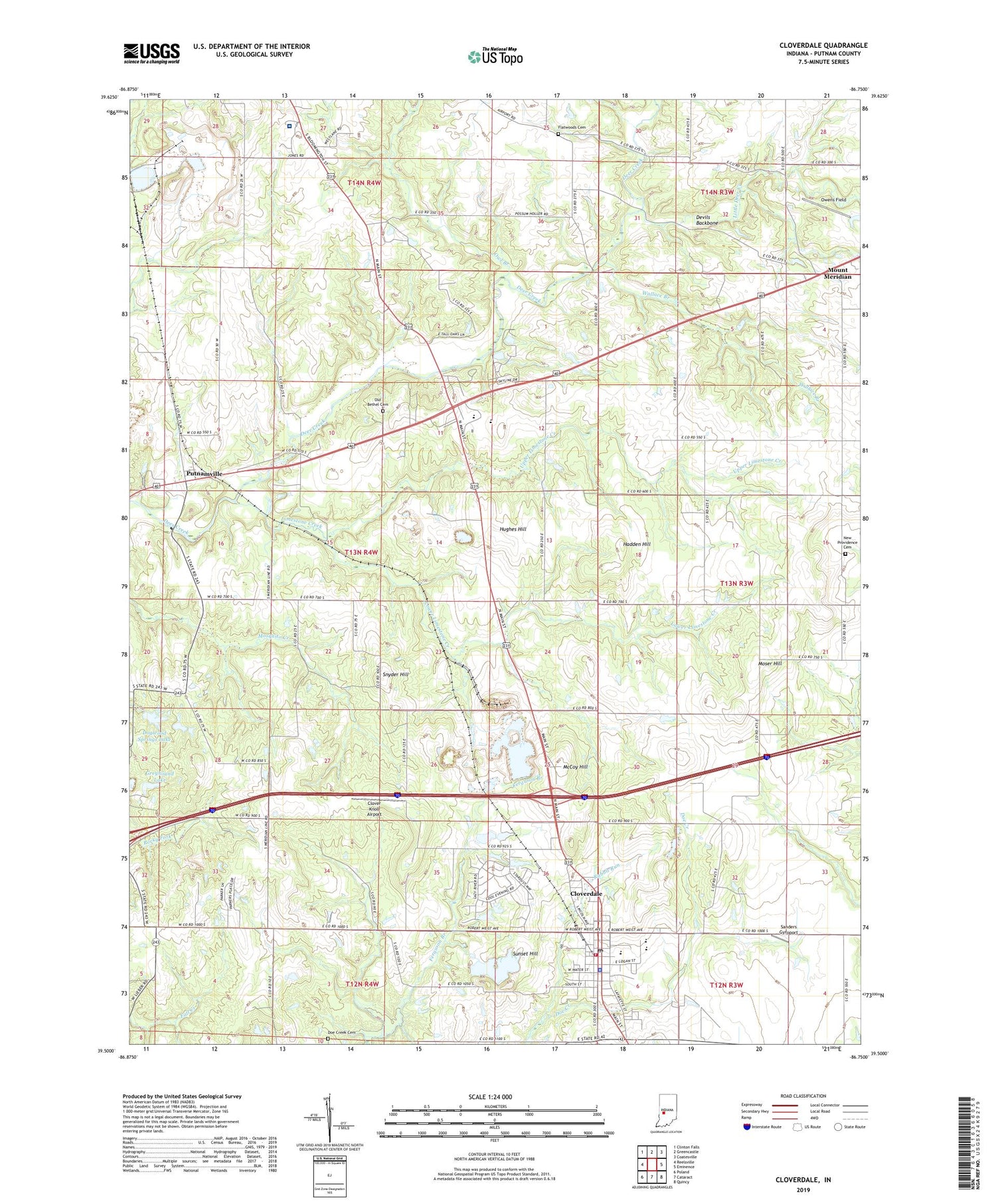 Cloverdale Indiana US Topo Map Image