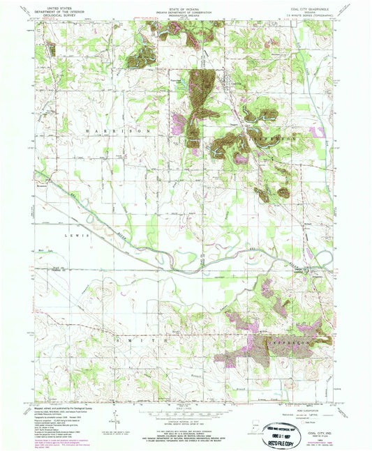 Classic USGS Coal City Indiana 7.5'x7.5' Topo Map Image