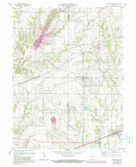 Classic USGS Coatesville Indiana 7.5'x7.5' Topo Map Image