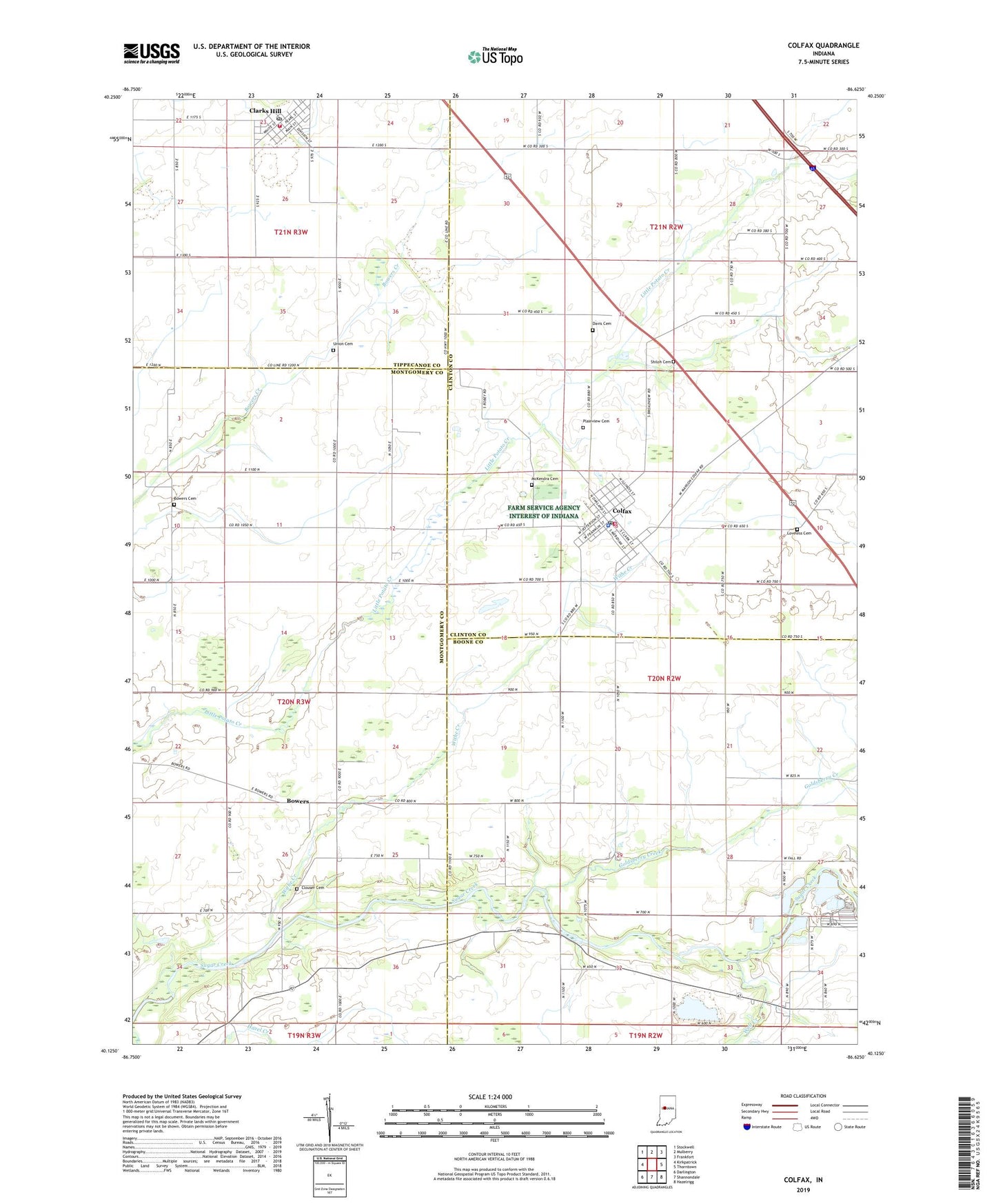 Colfax Indiana US Topo Map Image