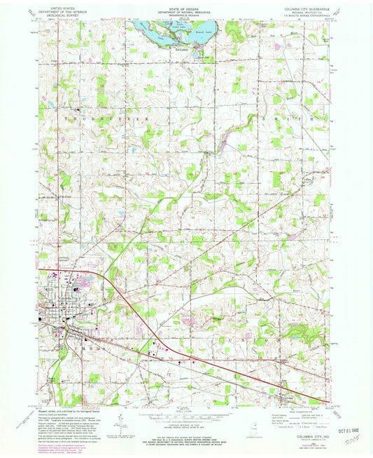 Classic USGS Columbia City Indiana 7.5'x7.5' Topo Map Image
