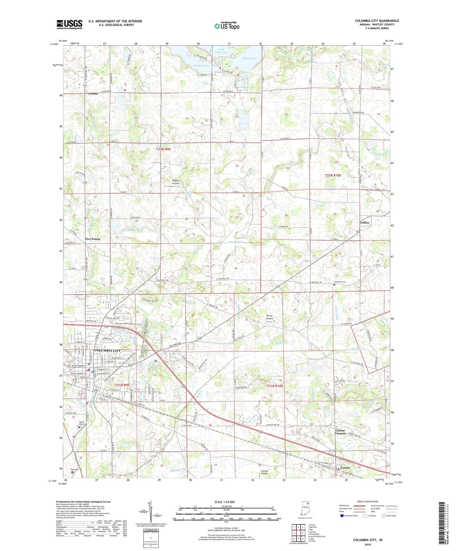 Columbia City Indiana US Topo Map Image