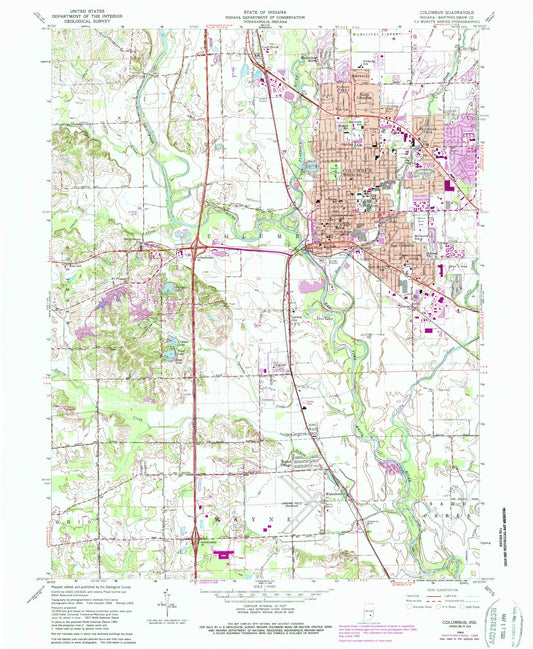 Classic USGS Columbus Indiana 7.5'x7.5' Topo Map Image