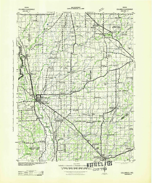 Historic 1942 Columbus Indiana 30'x30' Topo Map Image