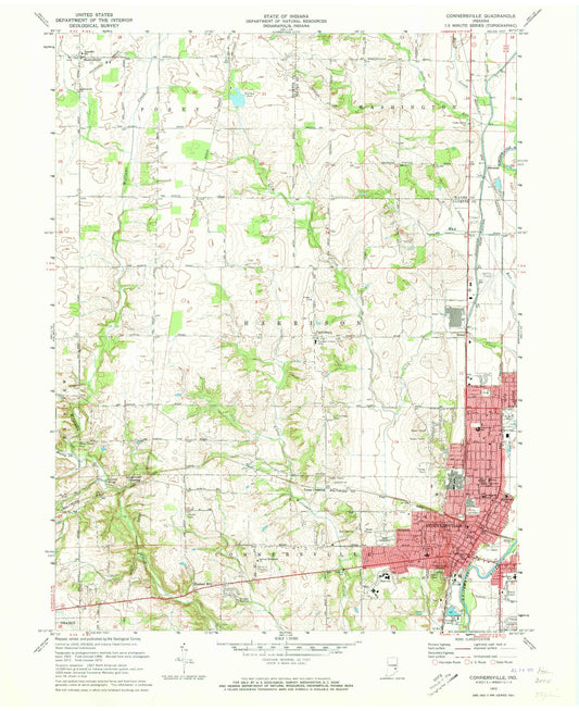 Classic USGS Connersville Indiana 7.5'x7.5' Topo Map Image