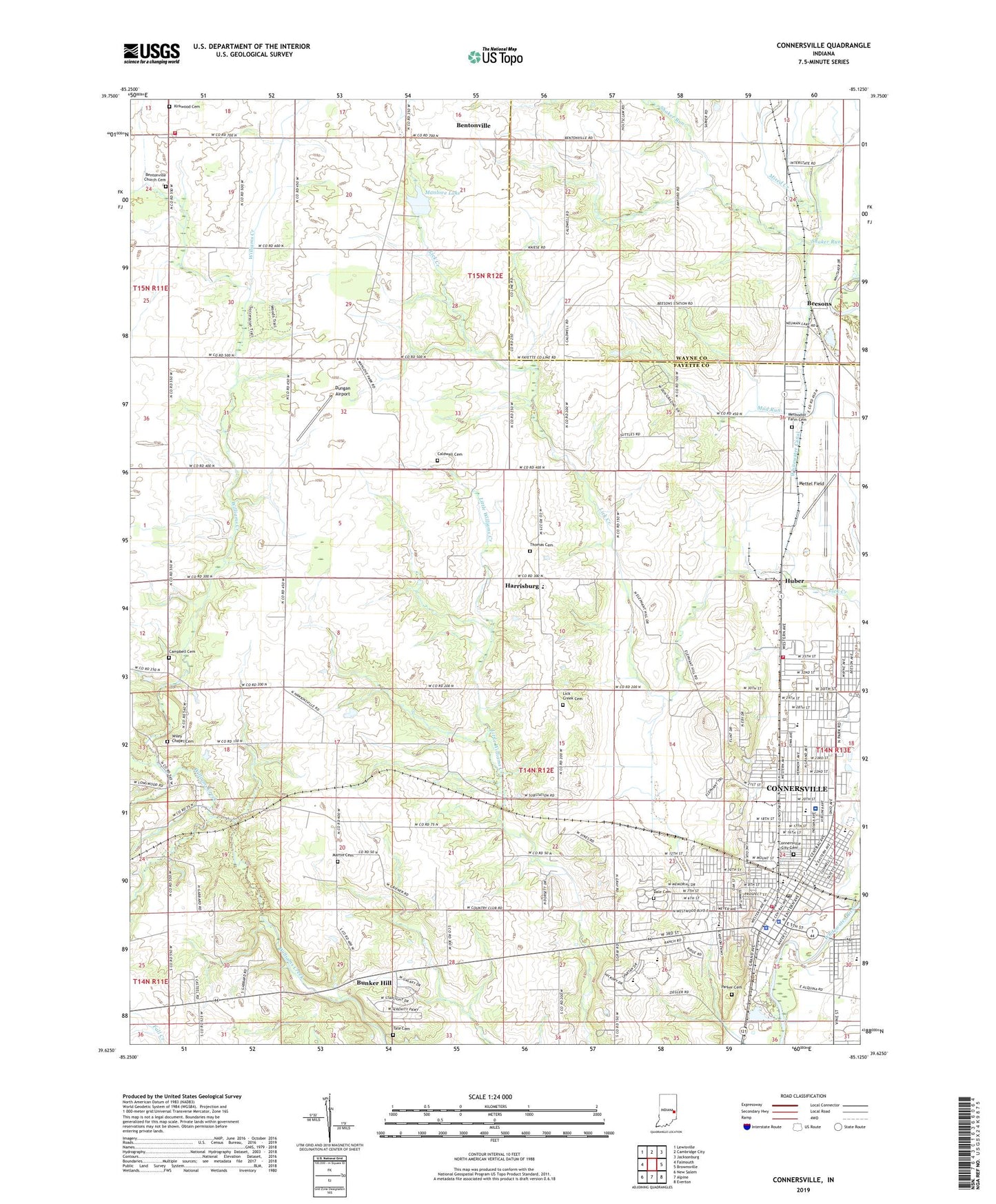 Connersville Indiana US Topo Map Image