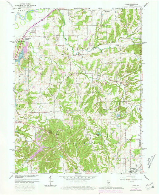 Classic USGS Cope Indiana 7.5'x7.5' Topo Map Image
