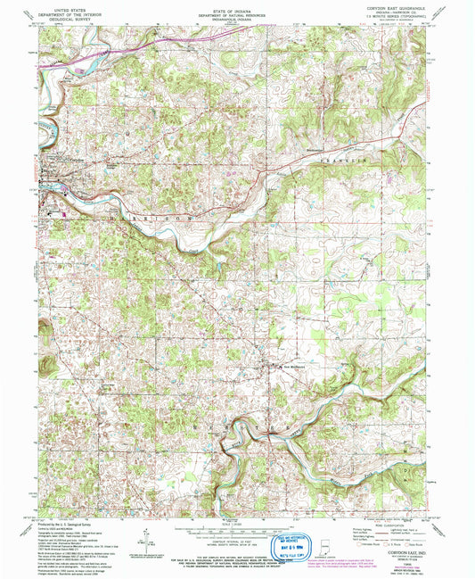 Classic USGS Corydon East Indiana 7.5'x7.5' Topo Map Image