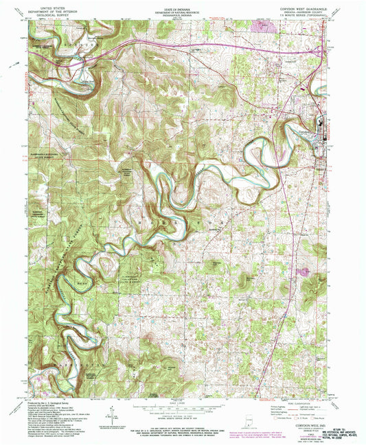 Classic USGS Corydon West Indiana 7.5'x7.5' Topo Map Image