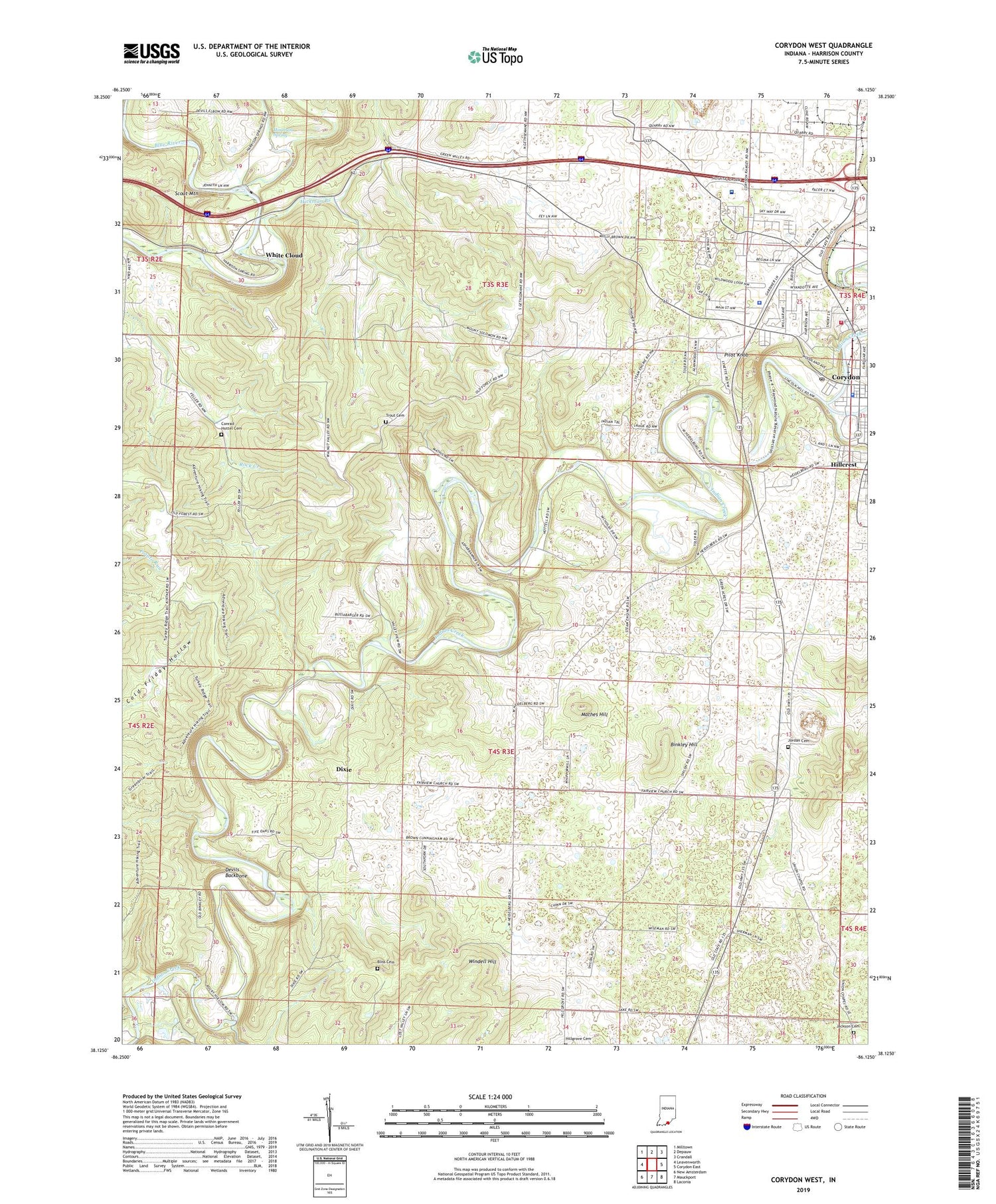 Corydon West Indiana US Topo Map Image