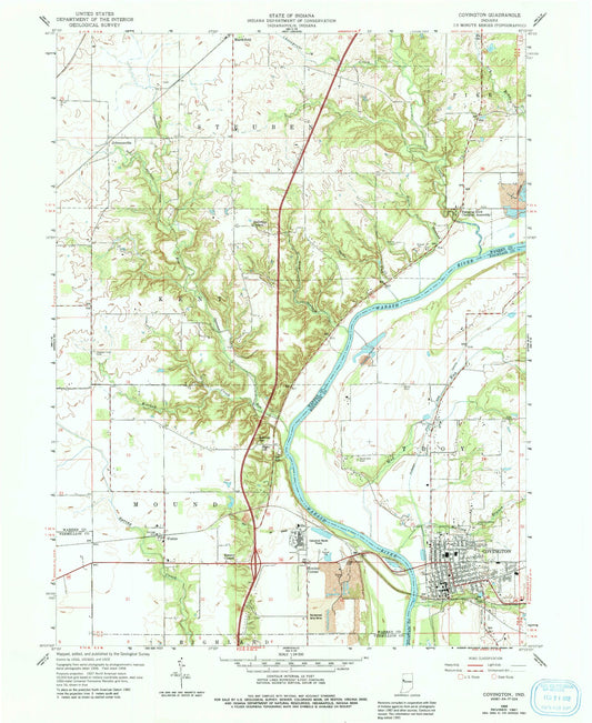 Classic USGS Covington Indiana 7.5'x7.5' Topo Map Image