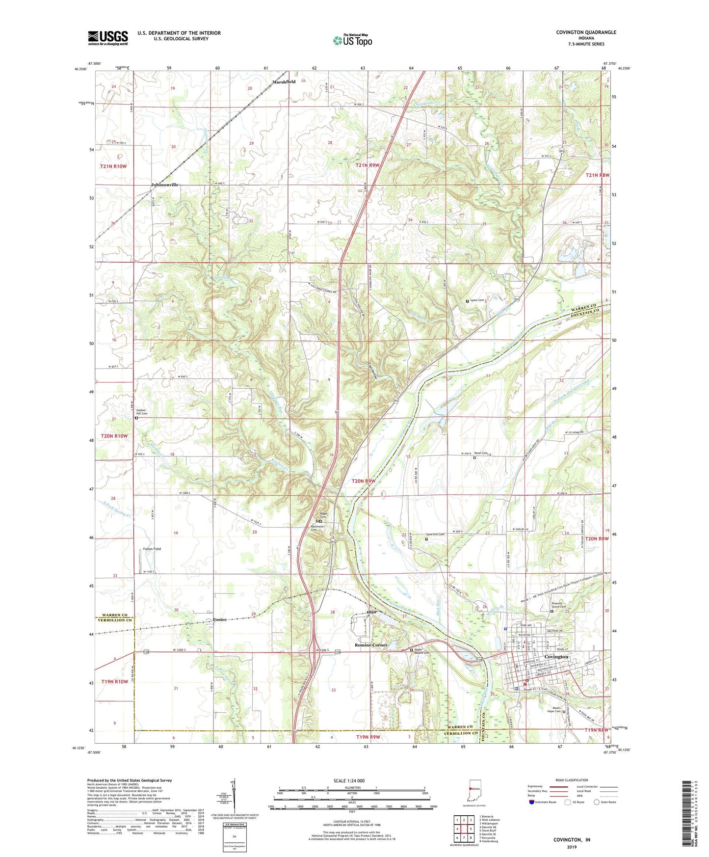 Covington Indiana US Topo Map Image
