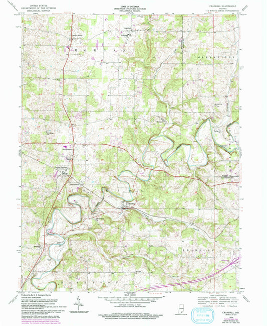 Classic USGS Crandall Indiana 7.5'x7.5' Topo Map Image