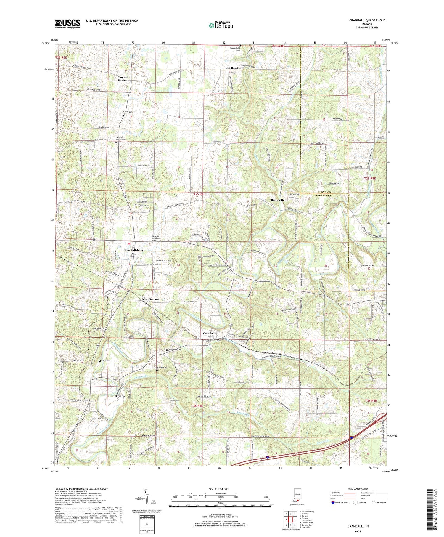 Crandall Indiana US Topo Map Image