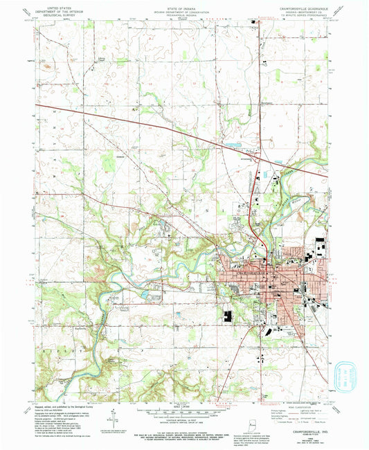 Classic USGS Crawfordsville Indiana 7.5'x7.5' Topo Map Image
