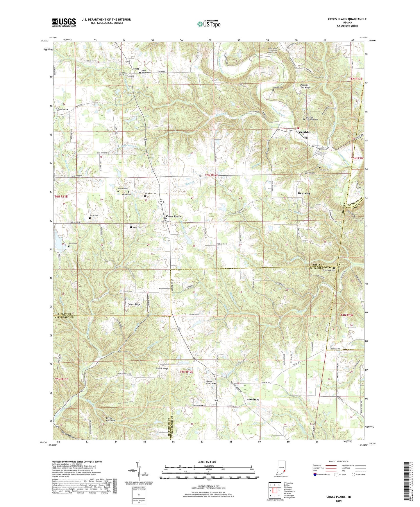 Cross Plains Indiana US Topo Map Image