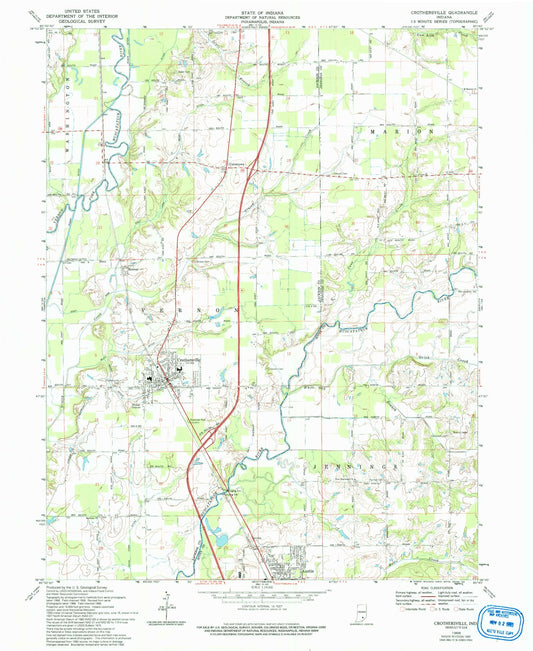 Classic USGS Crothersville Indiana 7.5'x7.5' Topo Map Image
