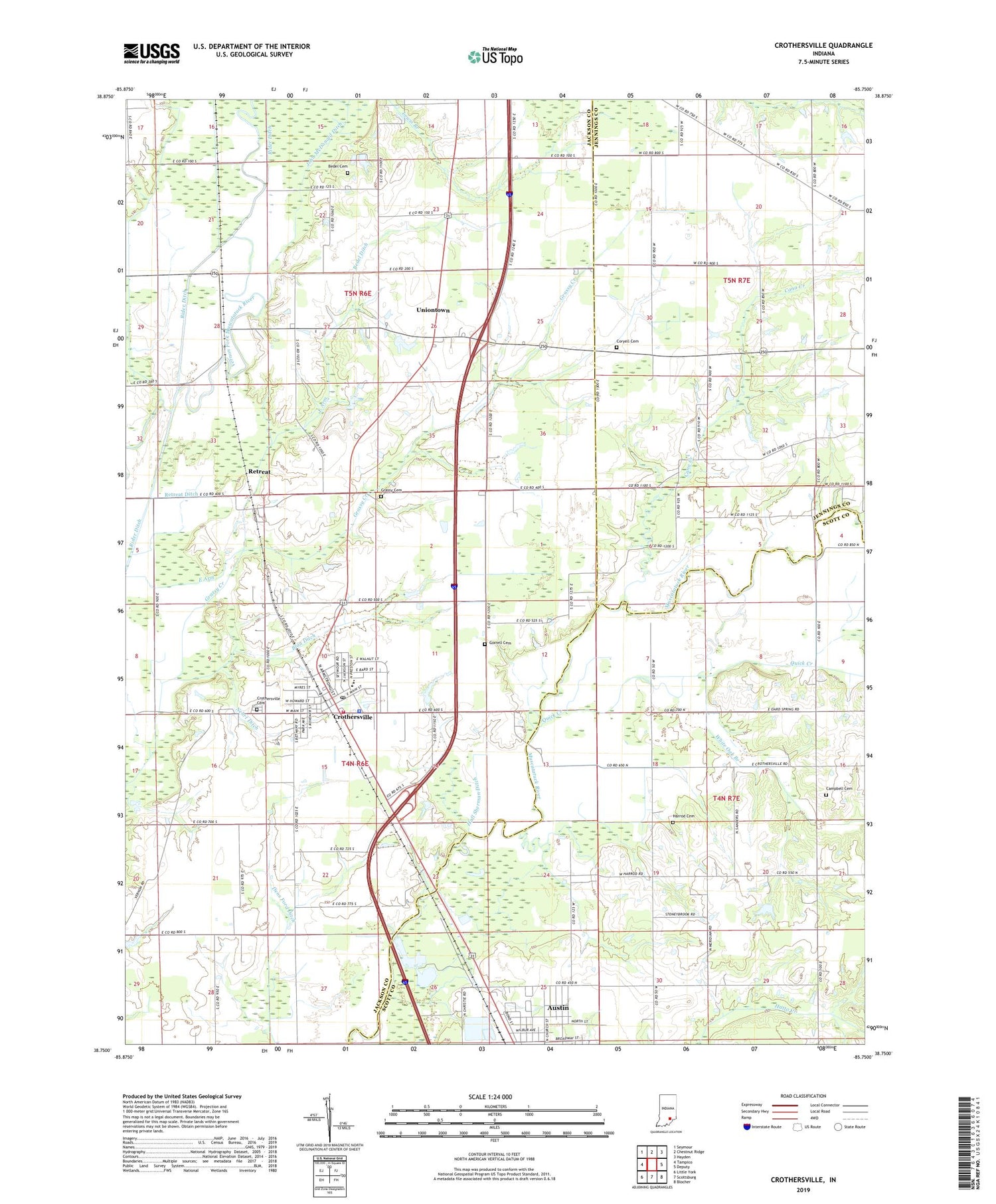 Crothersville Indiana US Topo Map Image