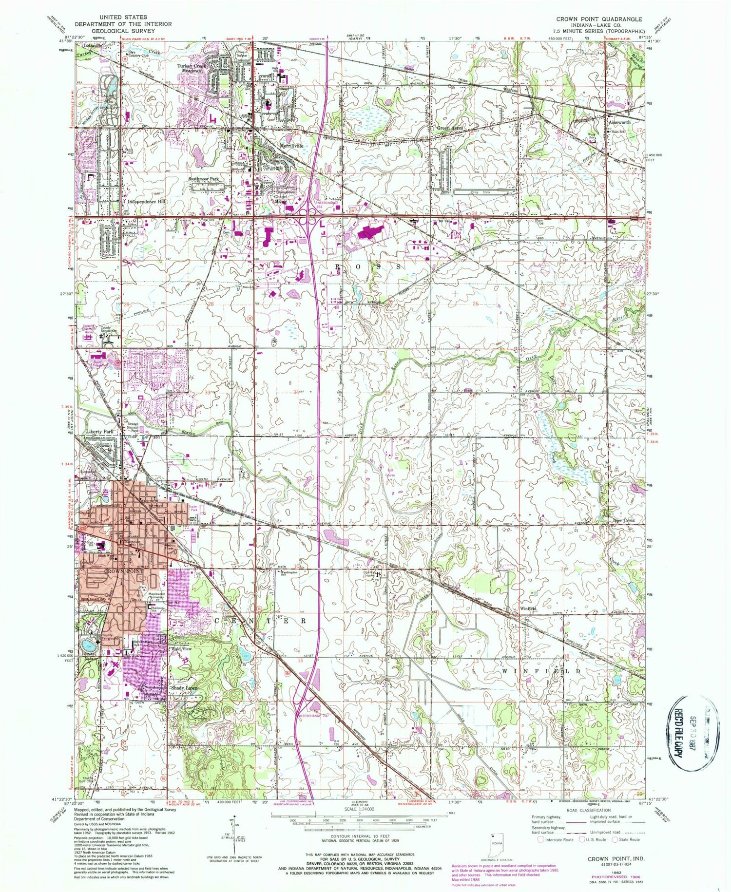 Classic USGS Crown Point Indiana 7.5'x7.5' Topo Map Image