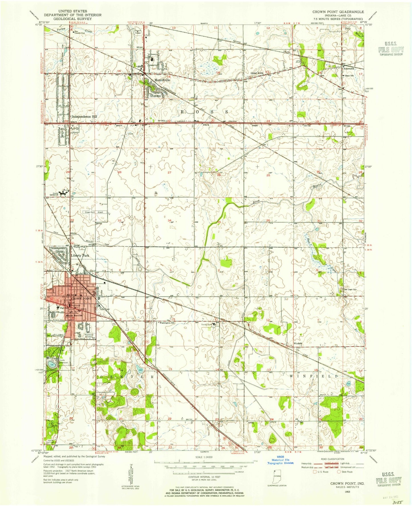 Classic USGS Crown Point Indiana 7.5'x7.5' Topo Map Image
