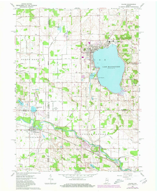 Classic USGS Culver Indiana 7.5'x7.5' Topo Map Image