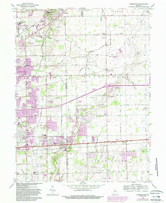 Classic USGS Cumberland Indiana 7.5'x7.5' Topo Map Image