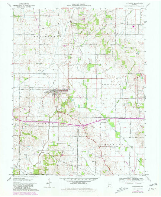 Classic USGS Cynthiana Indiana 7.5'x7.5' Topo Map Image