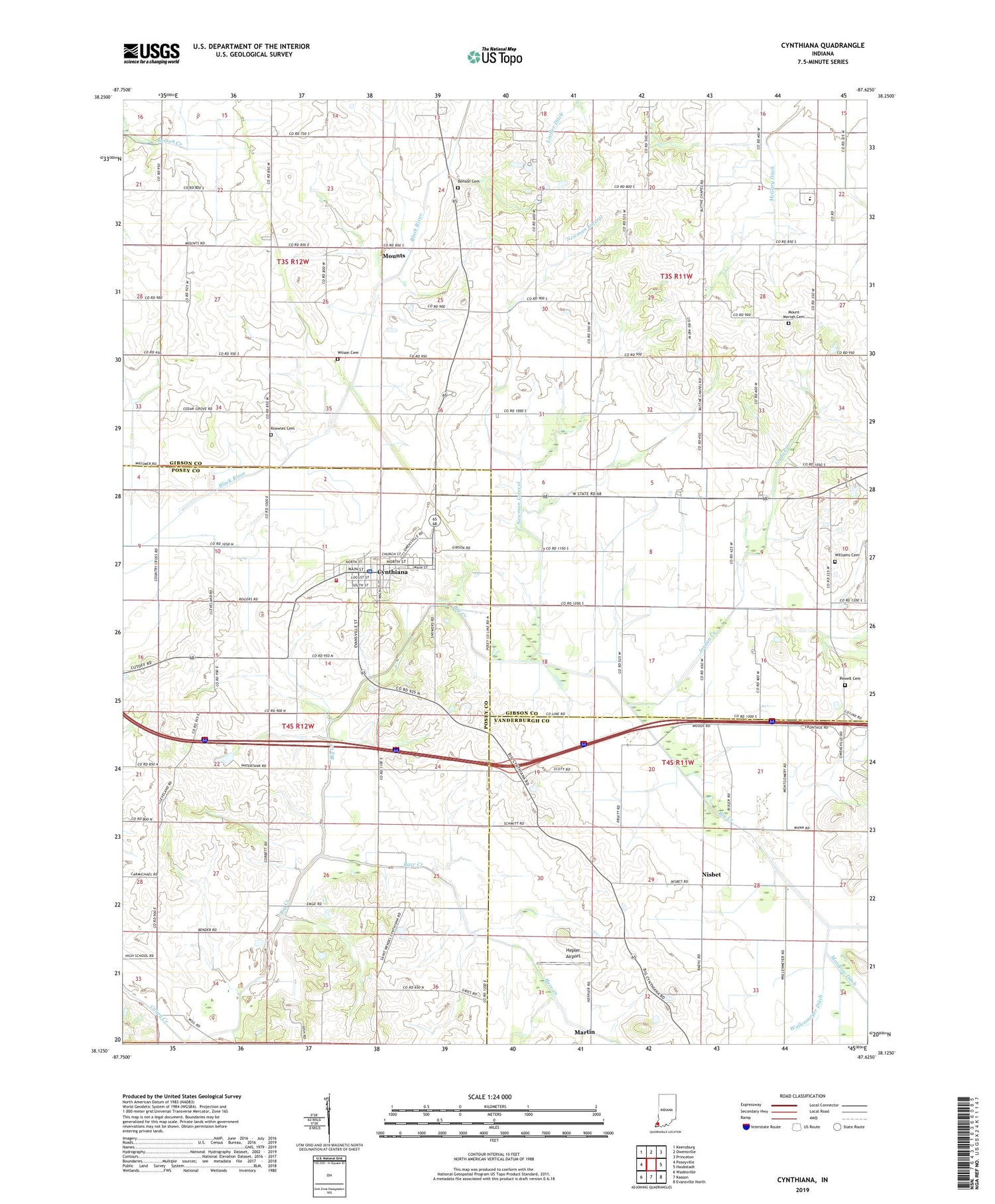 Cynthiana Indiana US Topo Map Image