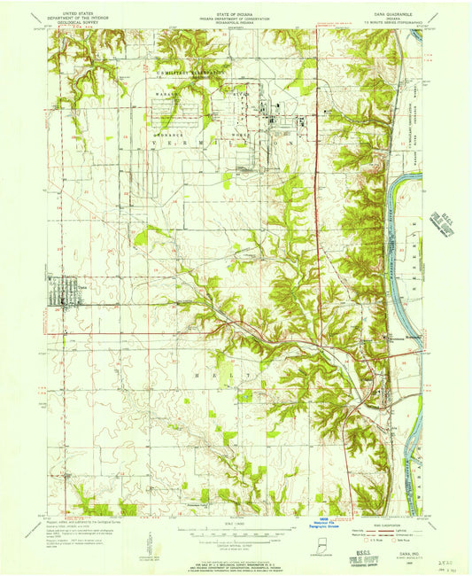 Classic USGS Dana Indiana 7.5'x7.5' Topo Map Image