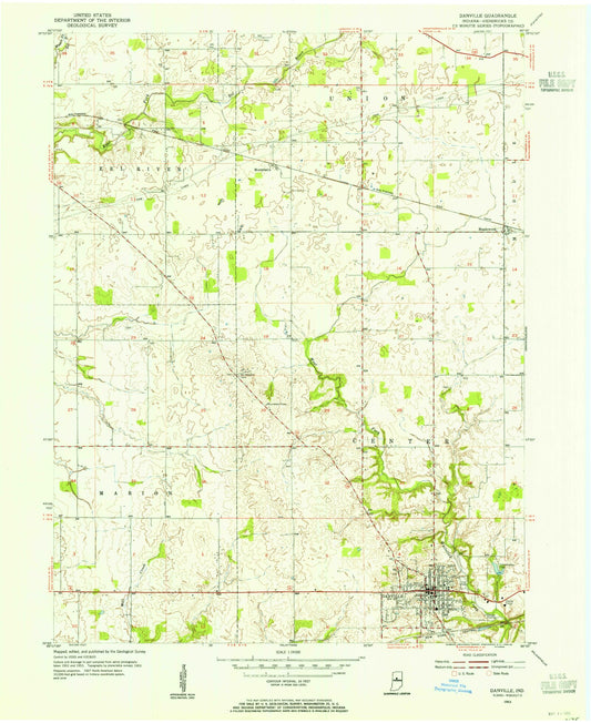 Classic USGS Danville Indiana 7.5'x7.5' Topo Map Image