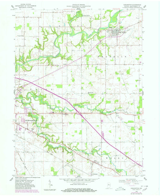 Classic USGS Darlington Indiana 7.5'x7.5' Topo Map Image